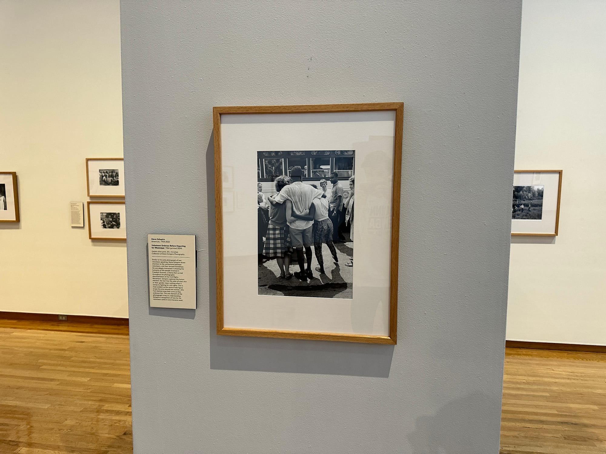 Steve Schapiro’s photo “Volunteers Embrace Before Departing for Mississippi,”