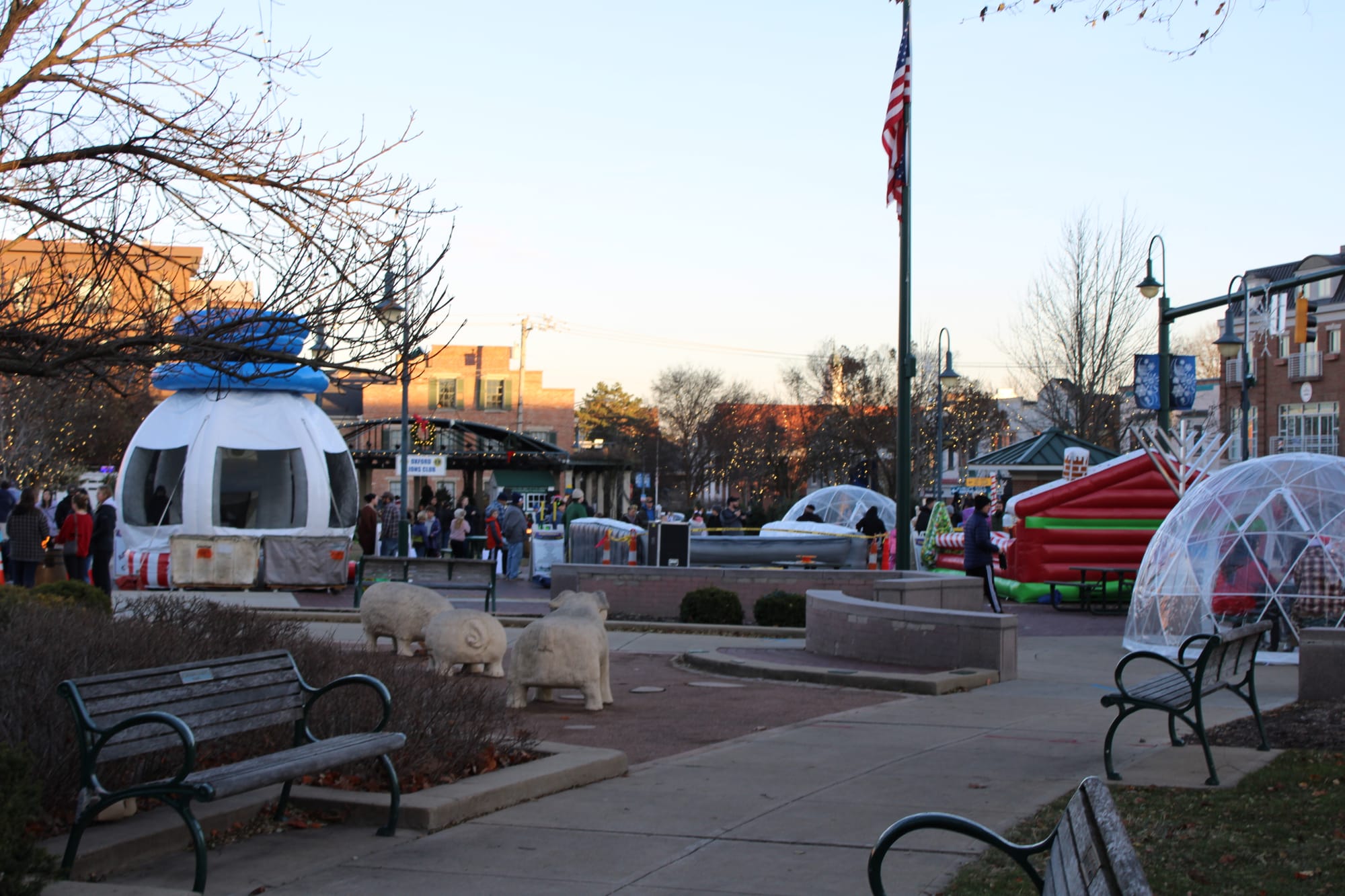 A view of the festival and various inflatables from afar