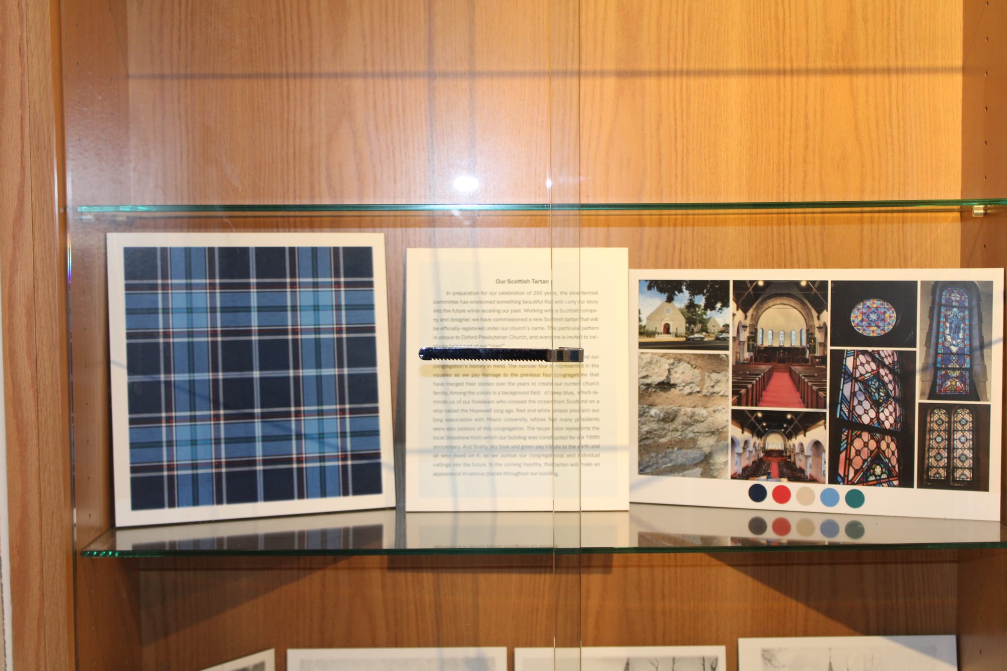 A tartan pattern in a display case