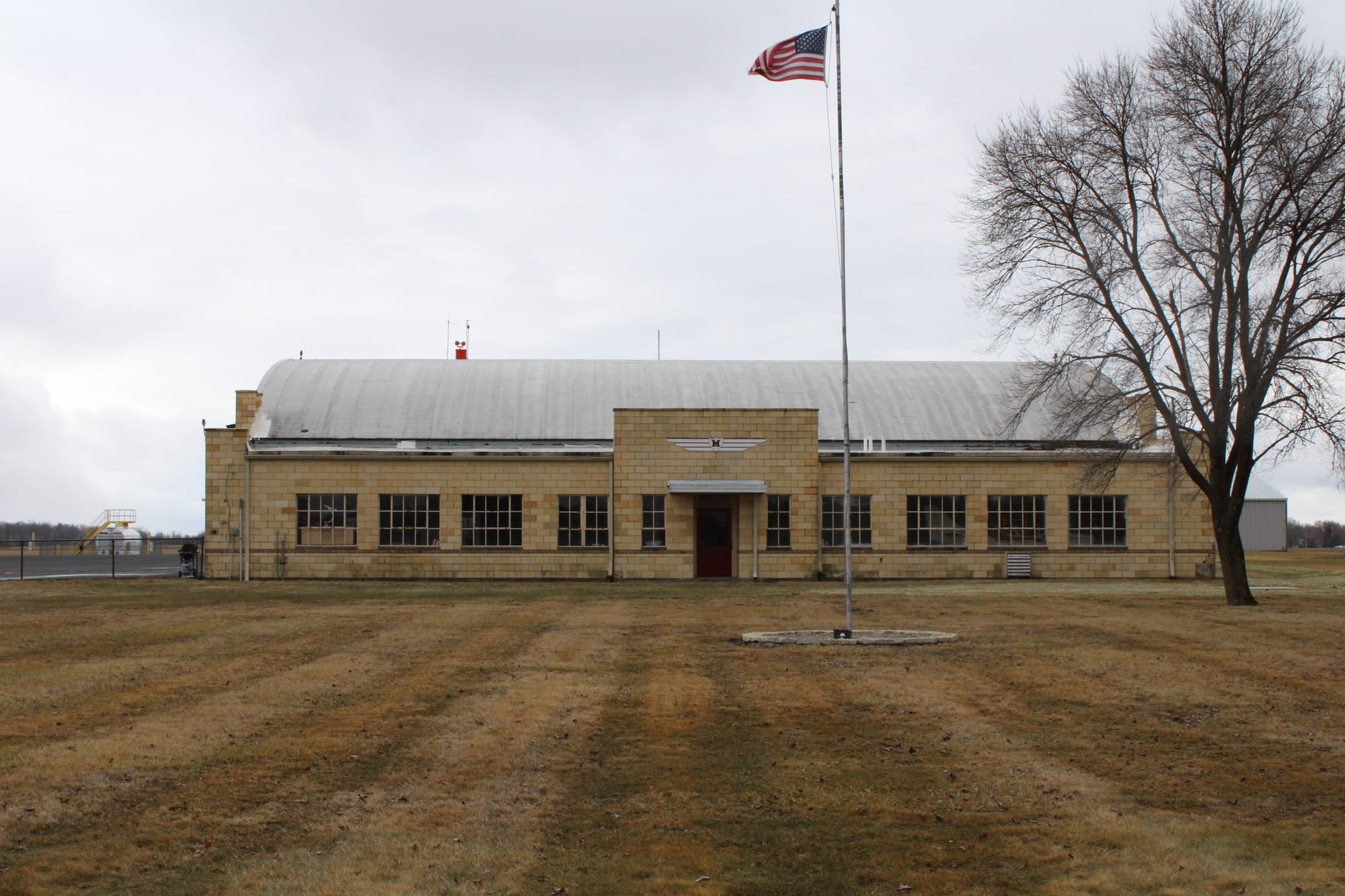 The Miami University Airport hangar seen from the front