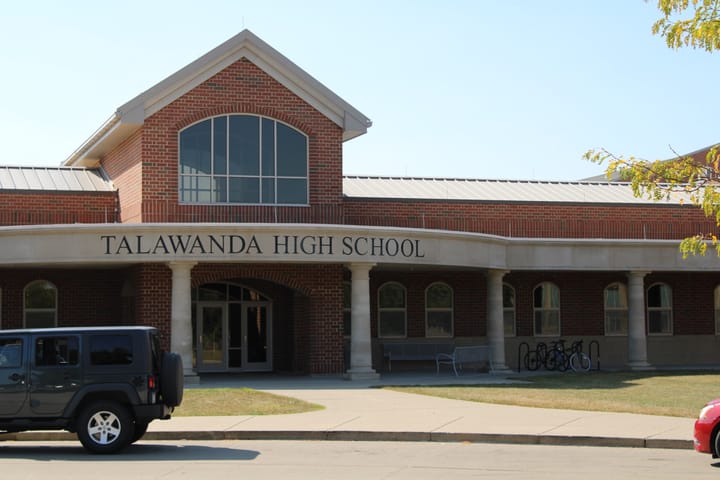 The entrance to Talawanda High School