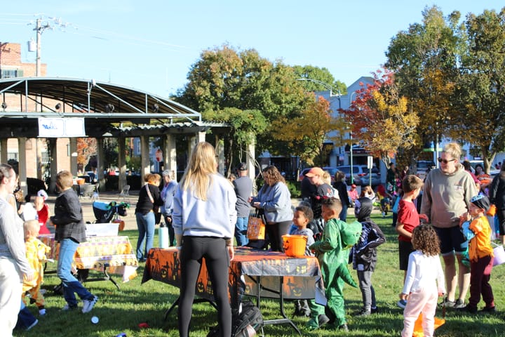 Children wearing costumes and playing games to get candy