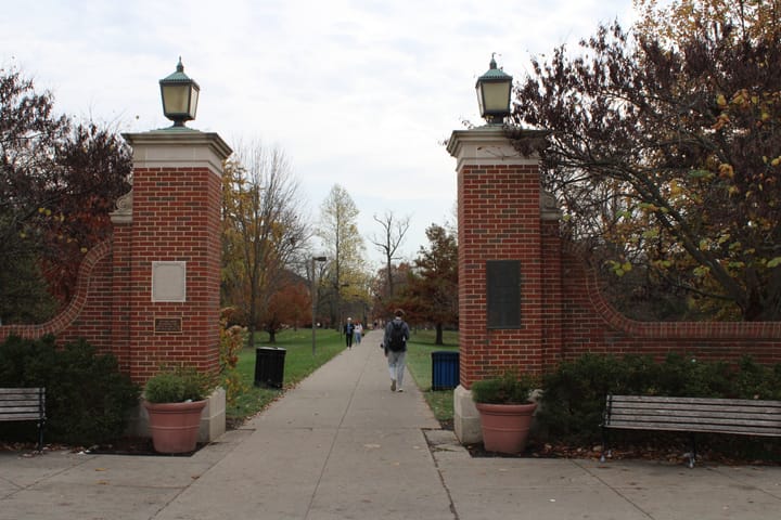 The Phi Delt Gates in front of Slant Walk