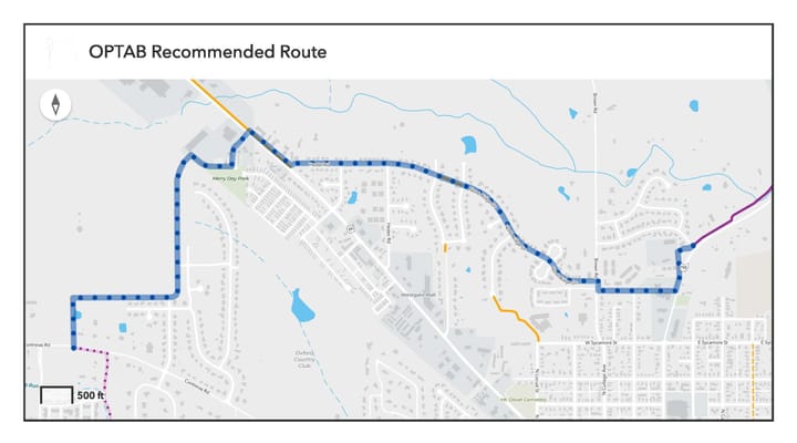 A map showing a proposed route for the Oxford Area Trail System