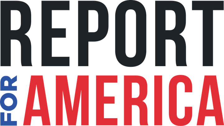 Logo that says "Report for America" in red, white and blue