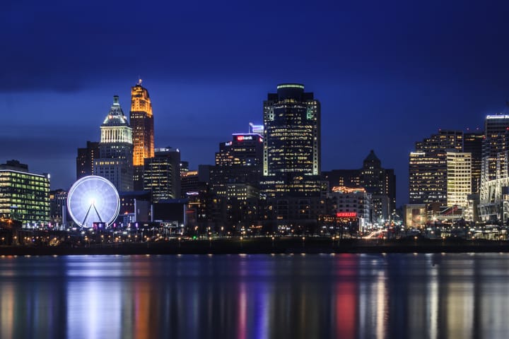 The Cincinnati skyline at night