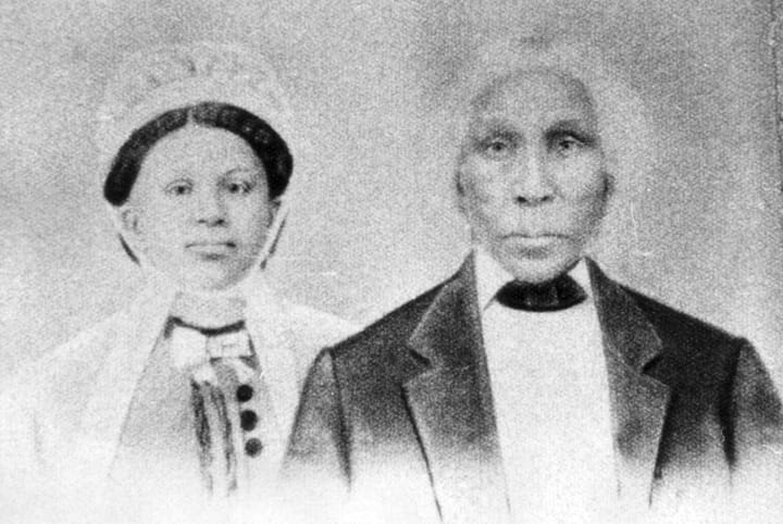 Black and white portrait of Jane and Elijah East